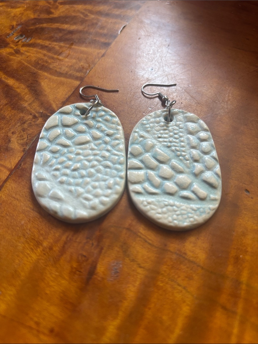Handcrafted Light Blue Textured Ceramic earrings